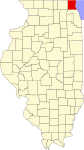 Map of Illinois highlighting Lake County